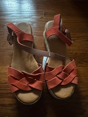 Women's Suede Woven Ankle-Strap Sandals - Rust